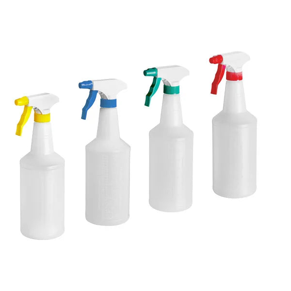 Plastic Bottle with Assorted Color Spray Triggers - 4/Pack 32oz