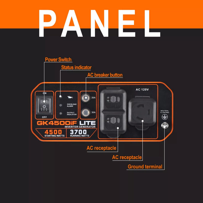 Genkins 4500-Watt Open Frame Inverter Generator 30 Amp Pure Sine Wave Low Noise